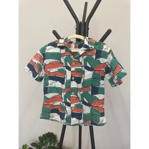 Zara Baby Boys Green Orange Tan Button-down Short Sleeve Size 2/3